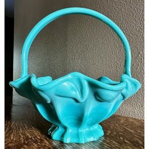 Vintage Rare Large Indiana Fenton Glass Basket Desert Blossom Sage Green Mist